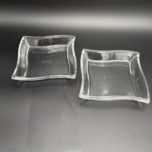 Set of 2 Luigi Bormioli 7" Curvy Wave Square Serving Tray Clear Thick Glass RARE